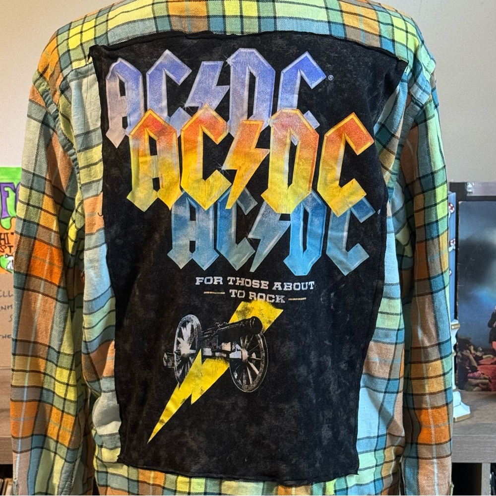 Ac/Dc Upcycled Button Down Flannel - image 2